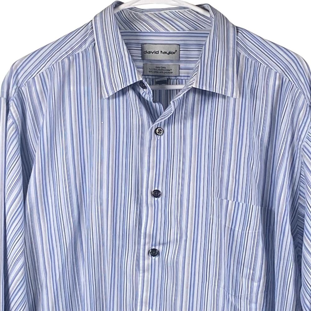 Vintage David Taylor Men’s XL Blue Striped Shirt Button Down Long Sleeve TLC